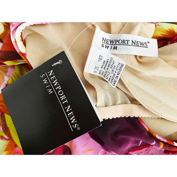 Newport News Swim Women's One Piece Shirred Orange Red Pink Rose Print Wired NWT - Picture 8 of 10